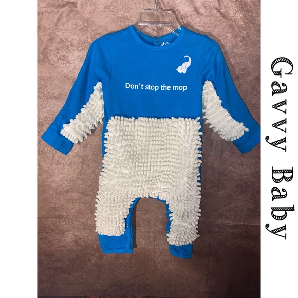 Gavvy Baby Other - Gavvy Baby-blue & white onesie w/playful text/mop design. Size 9-12 months-NWOT